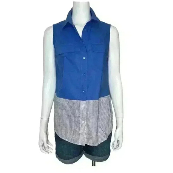 Equipment Femme Blue Sleeveless Button Up Top Size Medium - Picture 8 of 8